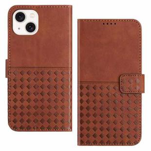 For iPhone 15 Plus Woven Embossed RFID Blocking Leather Phone Case(Brown)