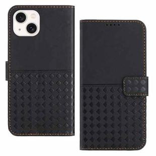 For iPhone 15 Plus Woven Embossed RFID Blocking Leather Phone Case(Black)