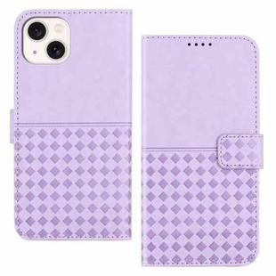 For iPhone 14 Plus Woven Embossed RFID Blocking Leather Phone Case(Purple)