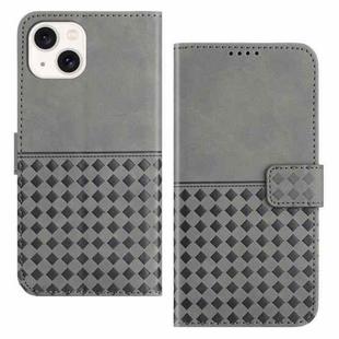 For iPhone 14 Woven Embossed RFID Blocking Leather Phone Case(Grey)