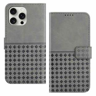 For iPhone 14 Pro Woven Embossed RFID Blocking Leather Phone Case(Grey)