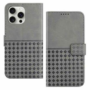 For iPhone 14 Pro Max Woven Embossed RFID Blocking Leather Phone Case(Grey)