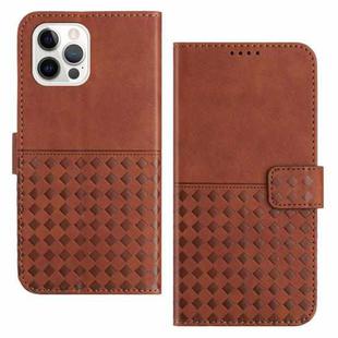 For iPhone 12 / 12 Pro Woven Embossed RFID Blocking Leather Phone Case(Brown)