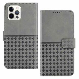 For iPhone 12 / 12 Pro Woven Embossed RFID Blocking Leather Phone Case(Grey)