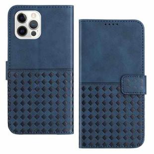 For iPhone 12 / 12 Pro Woven Embossed RFID Blocking Leather Phone Case(Blue)