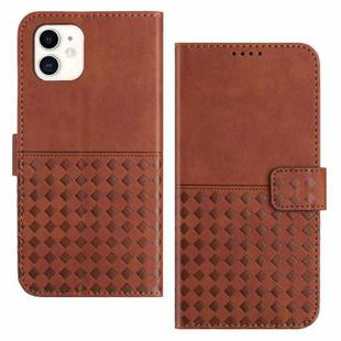 For iPhone 12 mini Woven Embossed RFID Blocking Leather Phone Case(Brown)