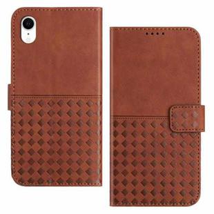 For iPhone XR Woven Embossed RFID Blocking Leather Phone Case(Brown)