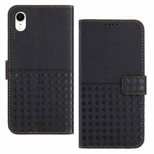 For iPhone XR Woven Embossed RFID Blocking Leather Phone Case(Black)