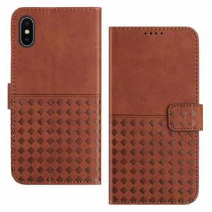 For iPhone X / XS Woven Embossed RFID Blocking Leather Phone Case(Brown)