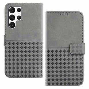 For Samsung Galaxy S23 Ultra 5G Woven Embossed RFID Blocking Leather Phone Case(Grey)