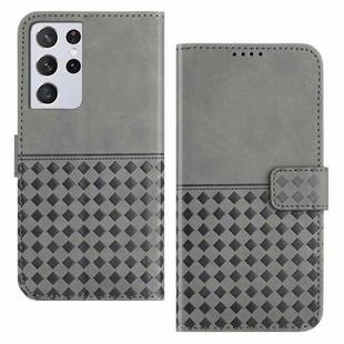 For Samsung Galaxy S21 Ultra 5G Woven Embossed RFID Blocking Leather Phone Case(Grey)