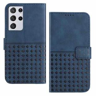 For Samsung Galaxy S21 Ultra 5G Woven Embossed RFID Blocking Leather Phone Case(Blue)