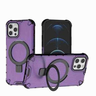 For iPhone 12 Grating Holder Shockproof Phone Case(Purple)