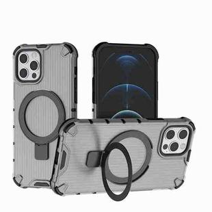 For iPhone 12 Pro Grating Holder Shockproof Phone Case(Transparent Black)