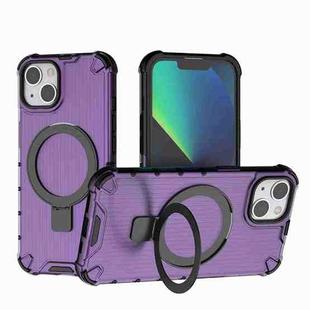 For iPhone 13 Grating Holder Shockproof Phone Case(Purple)