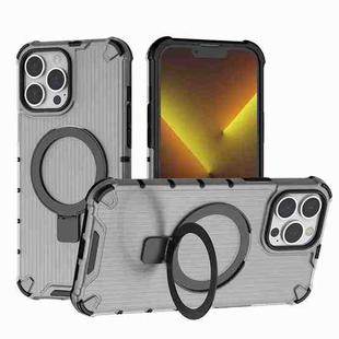 For iPhone 13 Pro Max Grating Holder Shockproof Phone Case(Transparent Black)
