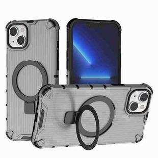 For iPhone 15 Plus / 14 Plus Grating Holder Shockproof Phone Case(Transparent Black)