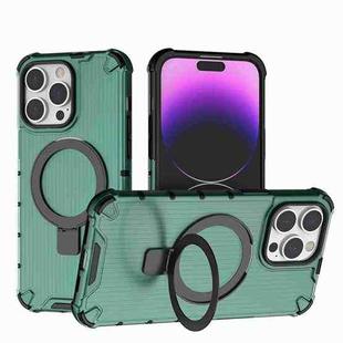 For iPhone 14 Pro Max Grating Holder Shockproof Phone Case(Green)