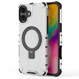 For iPhone 16 Plus Grating Holder Shockproof Phone Case(Transparent)