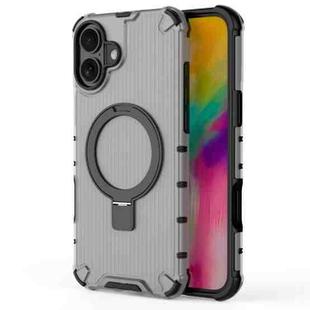 For iPhone 16 Plus Grating Holder Shockproof Phone Case(Transparent Black)