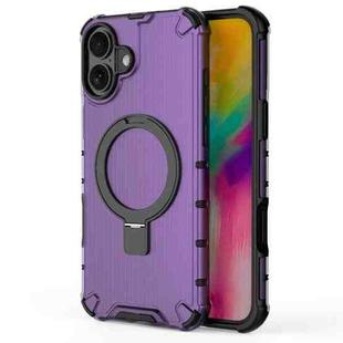 For iPhone 16 Plus Grating Holder Shockproof Phone Case(Purple)