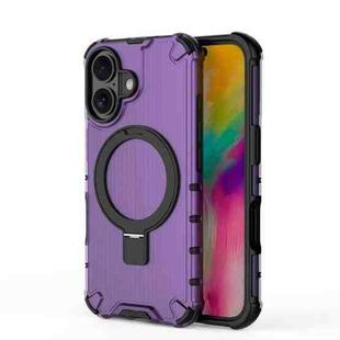 For iPhone 16 Grating Holder Shockproof Phone Case(Purple)