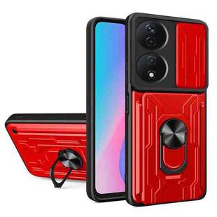 For Honor X7b Sliding Camshield TPU+PC Phone Case with Card Slot(Red)