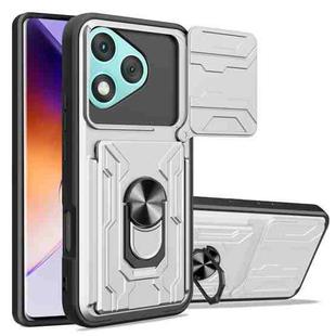 For Honor 400 Lite Global Sliding Camshield TPU+PC Phone Case with Card Slot(White)