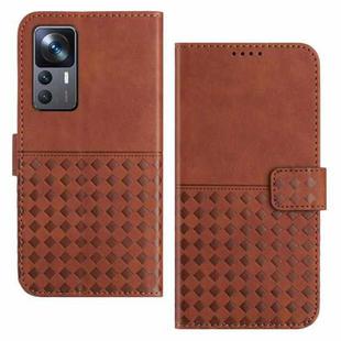 For Xiaomi 12T / 12T Pro Woven Embossed RFID Blocking Leather Phone Case(Brown)