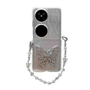 For Huawei Pocket 2 Feather Butterfly Pattern PC Side Buckle Full Coverage Shockproof Phone Case with Bracelet(3D Butterfly)