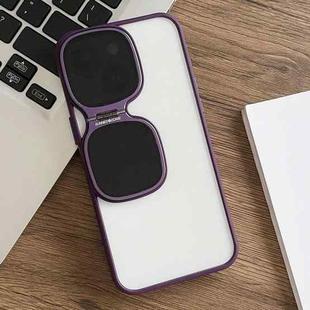For iPhone 14 Plus Metal Sunglasses Holder TPU + PC Phone Case(Purple)
