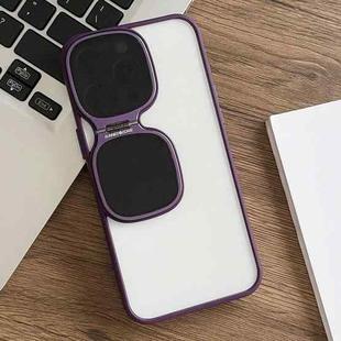 For iPhone 14 Pro Max Metal Sunglasses Holder TPU + PC Phone Case(Purple)