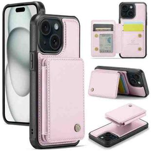 For iPhone 15 Plus JEEHOOD J05 Business Magnetic Style RFID Leather Phone Case(Pink)