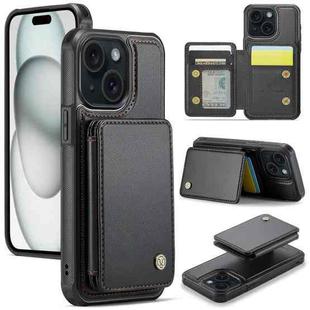 For iPhone 15 JEEHOOD J05 Business Magnetic Style RFID Leather Phone Case(Black)