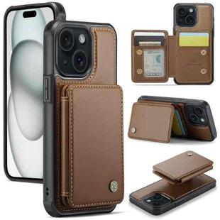 For iPhone 15 JEEHOOD J05 Business Magnetic Style RFID Leather Phone Case(Brown)