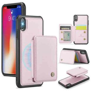 For iPhone X / XS JEEHOOD J05 Business Magnetic Style RFID Leather Phone Case(Pink)
