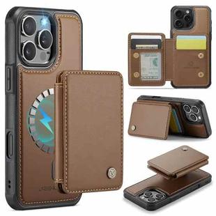 For iPhone 16 Pro JEEHOOD J05 Business Magnetic Style RFID Leather Phone Case(Brown)