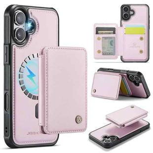 For iPhone 16 JEEHOOD J05 Business Magnetic Style RFID Leather Phone Case(Pink)