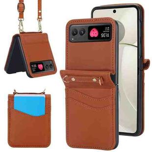 For Motorola Razr 40 Dual Card Slots Folding Phone Case(Brown)