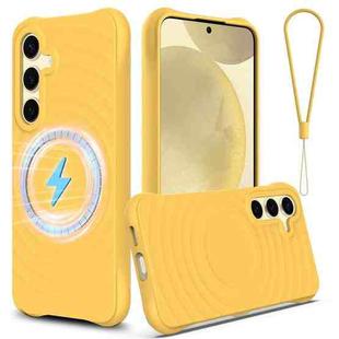 For Samsung Galaxy S24+ 5G Wave Texture MagSafe Magnetic Liquid Silicone Phone Case(Yellow)