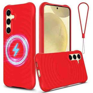 For Samsung Galaxy S25+ 5G Wave Texture MagSafe Magnetic Liquid Silicone Phone Case(Red)