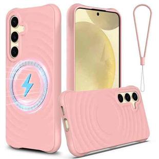 For Samsung Galaxy S25+ 5G Wave Texture MagSafe Magnetic Liquid Silicone Phone Case(Pink)
