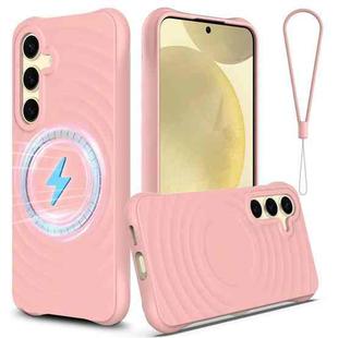 For Samsung Galaxy S25 5G Wave Texture MagSafe Magnetic Liquid Silicone Phone Case(Pink)