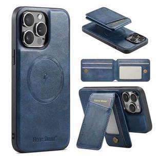 For iPhone 14 Pro Max Fierre Shann Oil Wax Cow Leather Magnetic Card Holder Phone Case(Blue)