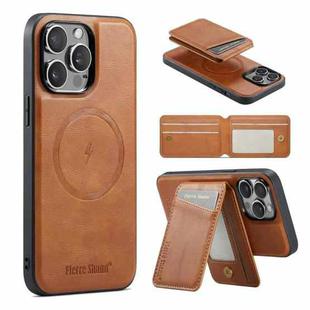 For iPhone 13 Pro Max Fierre Shann Cowhide Vertical Flip Magnetic Card Holder Phone Case(Brown)