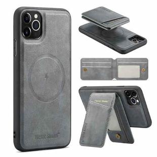 For iPhone 11 Pro Max Fierre Shann Cowhide Vertical Flip Magnetic Card Holder Phone Case(Grey)