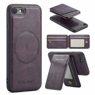 For iPhone SE 2022 / SE 2020 / 8 / 7 Fierre Shann Oil Wax Cow Leather Magnetic Card Holder Phone Case(Purple)