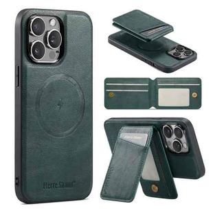 For iPhone 16 Pro Max Fierre Shann Oil Wax Cow Leather Magnetic Card Holder Phone Case(Green)