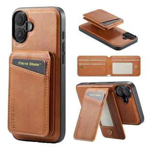 For iPhone 16 Plus Fierre Shann Oil Wax Cow Leather Magnetic Card Holder Phone Case(Brown)