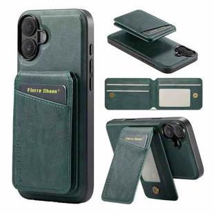 For iPhone 16 Plus Fierre Shann Oil Wax Cow Leather Magnetic Card Holder Phone Case(Green)